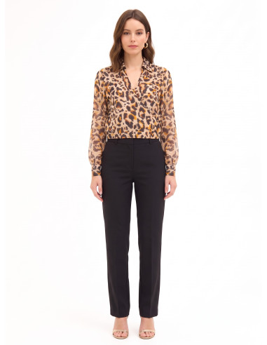 Blouse met ballonmouwen van georgette met luipaardprint, lurexspikkels en een overlappende V-hals Rinascimento