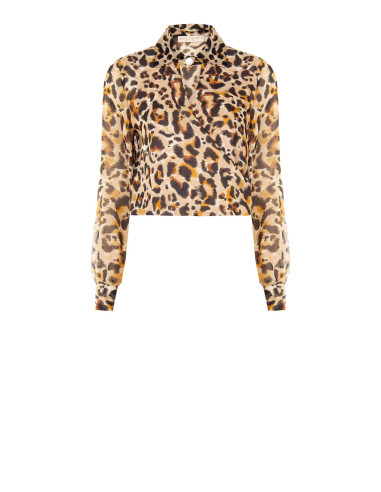 Blouse ballon en georgette mouchetée avec gouttes de lurex et décolleté en V croisé Rinascimento