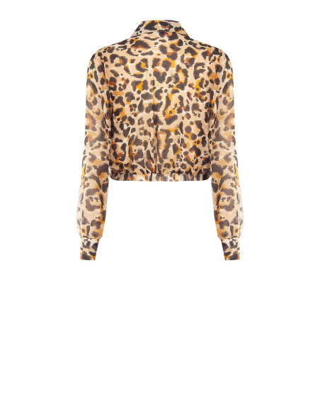 Blouse met ballonmouwen van georgette met luipaardprint, lurexspikkels en een overlappende V-hals Rinascimento