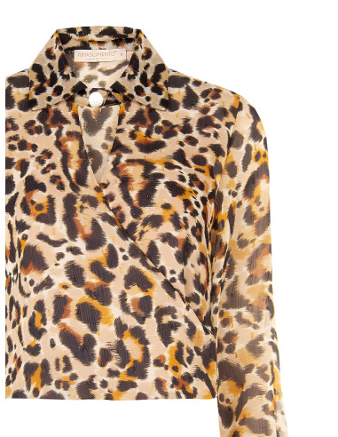 Blouse ballon en georgette mouchetée avec gouttes de lurex et décolleté en V croisé Rinascimento