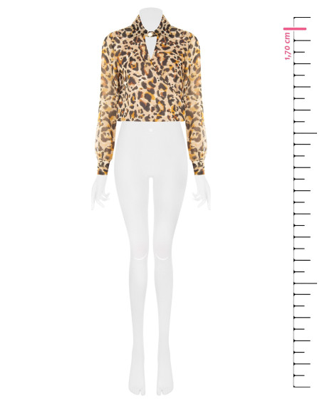 Blouse met ballonmouwen van georgette met luipaardprint, lurexspikkels en een overlappende V-hals Rinascimento