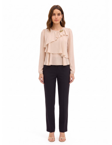 Blouse en georgette à volants superposés avec broche décorative Rinascimento