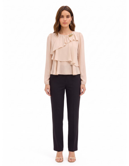 Blouse en georgette à volants superposés avec broche décorative Rinascimento