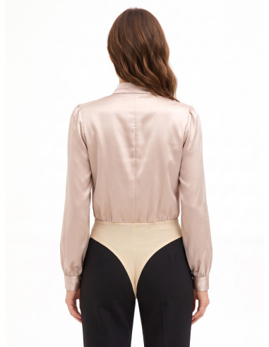 Body ample en satin avec décolleté en V croisé et nœud Rinascimento