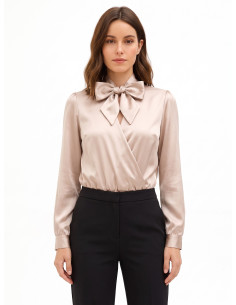 Body ample en satin avec décolleté en V croisé et nœud Rinascimento