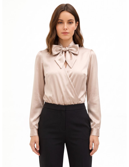 Body ample en satin avec décolleté en V croisé et nœud Rinascimento