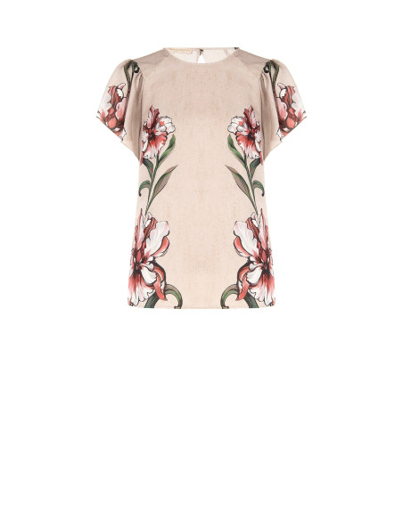 Blouse met grote bloemen en volantmouwen Rinascimento