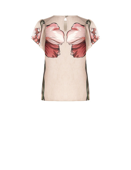 Blouse met grote bloemen en volantmouwen Rinascimento