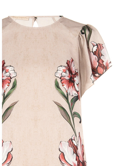 Blouse met grote bloemen en volantmouwen Rinascimento