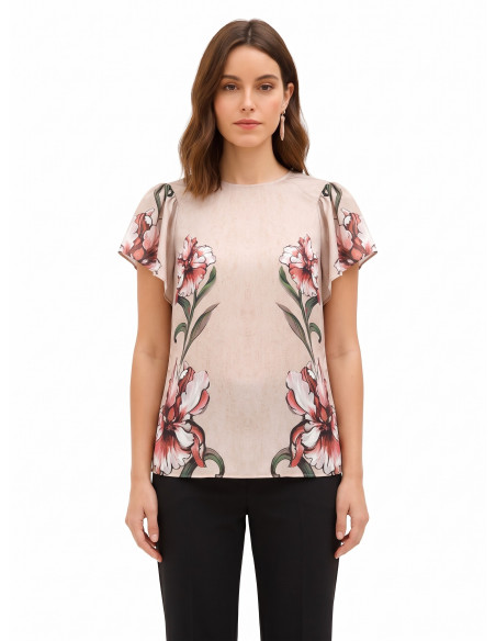 Blouse à maxi fleurs et manches volantées Rinascimento