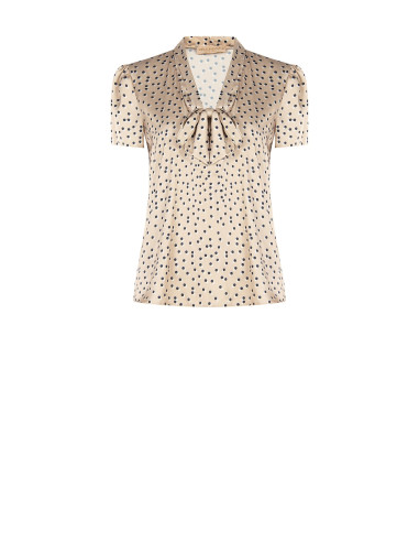 Blouse en satin à pois doubles avec col en V et nœud Rinascimento