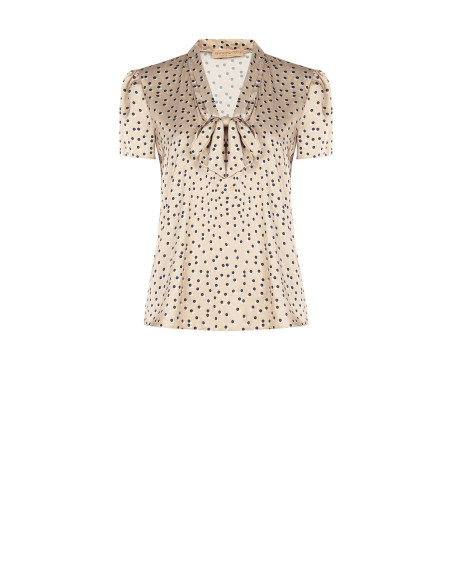 Blouse en satin à pois doubles avec col en V et nœud Rinascimento
