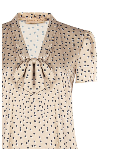 Satijnen blouse met dubbele stippen, V-hals en strik Rinascimento