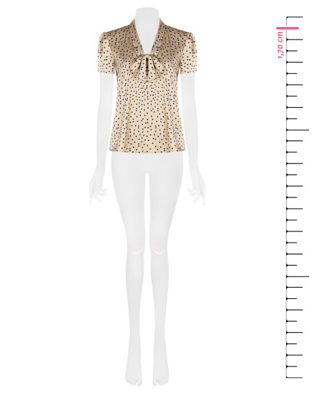Satijnen blouse met dubbele stippen, V-hals en strik Rinascimento