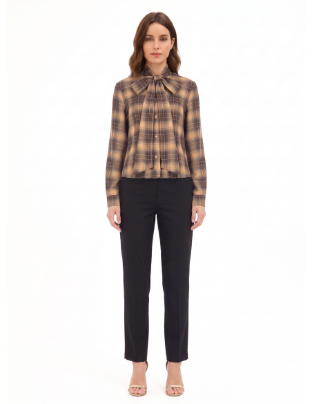 Geruite blouse met strik en ronde hals Rinascimento