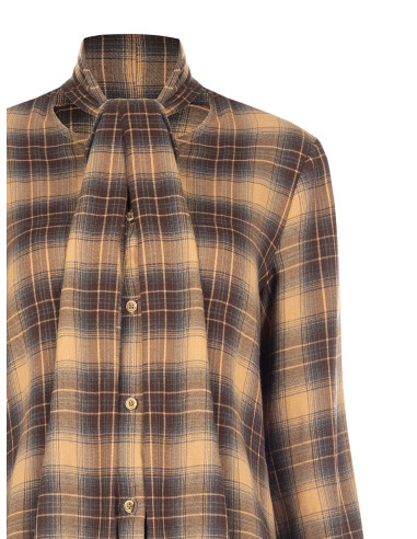 Geruite blouse met strik en ronde hals Rinascimento