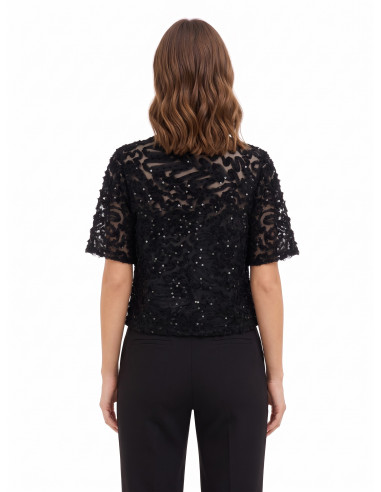 Blouse oversize en tulle avec broderies et sequins Rinascimento