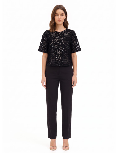 Blouse oversize en tulle avec broderies et sequins Rinascimento