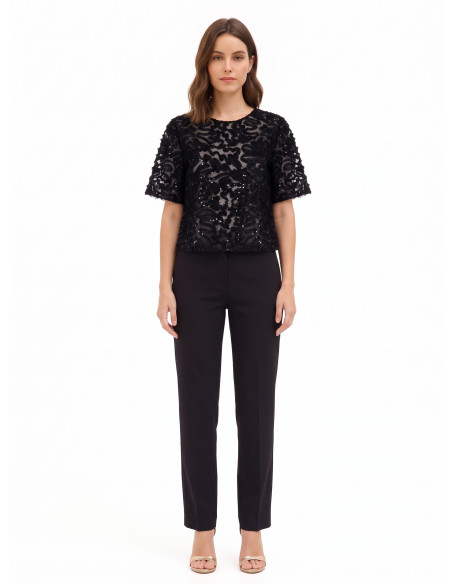 Blouse oversize en tulle avec broderies et sequins Rinascimento