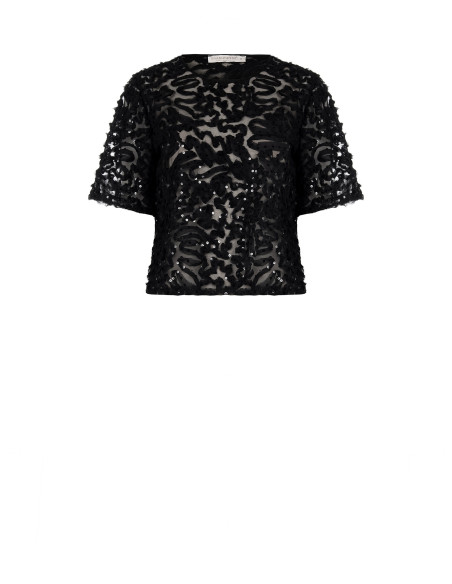 Blouse oversize en tulle avec broderies et sequins Rinascimento