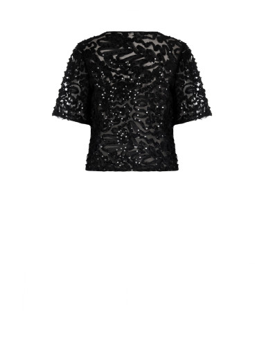 Oversized blouse van tule met borduursels en pailletten Rinascimento