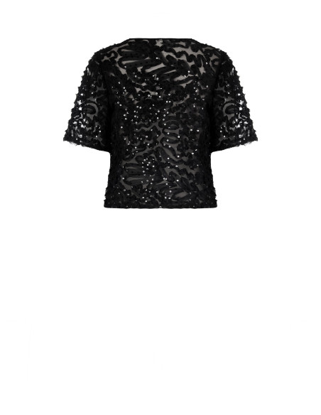 Oversized blouse van tule met borduursels en pailletten Rinascimento
