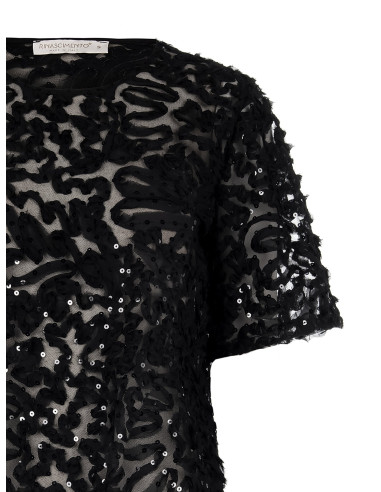 Oversized blouse van tule met borduursels en pailletten Rinascimento