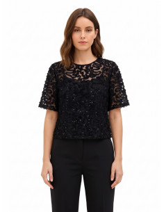 Blouse oversize en tulle avec broderies et sequins Rinascimento