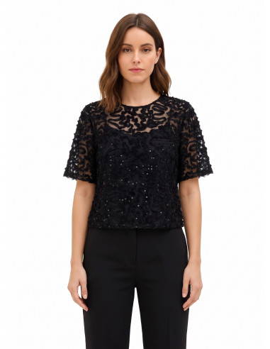 Blouse oversize en tulle avec broderies et sequins Rinascimento