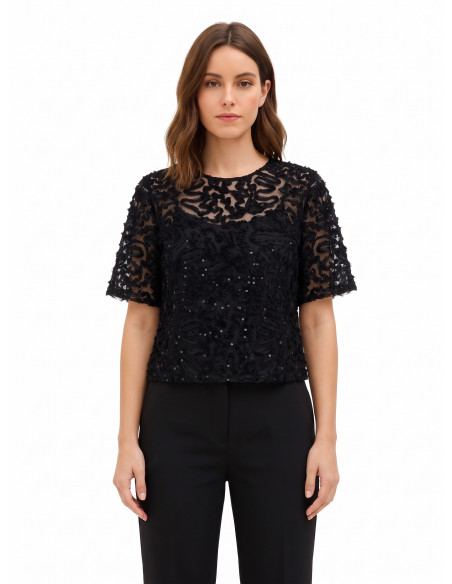 Blouse oversize en tulle avec broderies et sequins Rinascimento