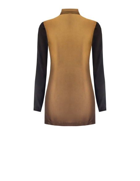 Blouse longue cintrée en satin avec col en V et nœud Rinascimento
