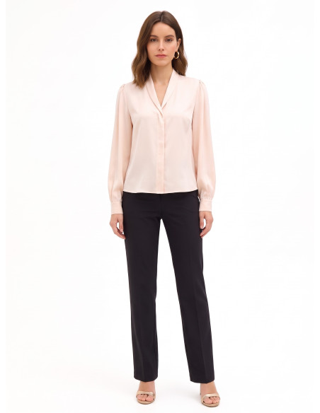Blouse van mat satijn met V-hals en verborgen knopen Rinascimento