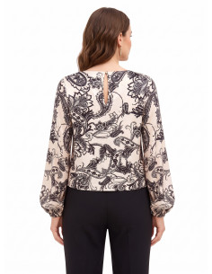 Wijde satijnen blouse met barokmotief Rinascimento 2