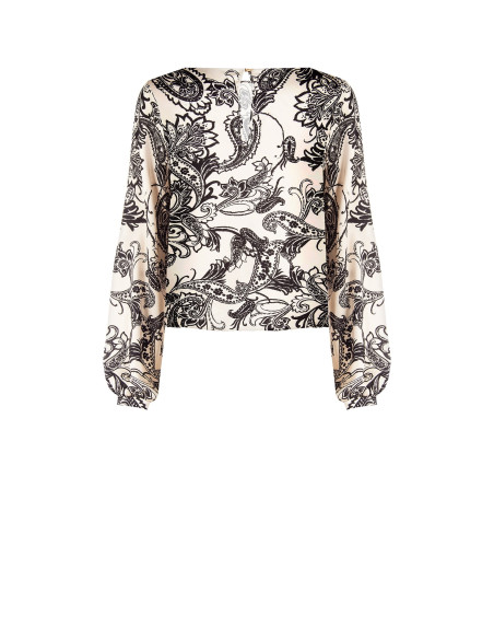 Wijde satijnen blouse met barokmotief Rinascimento
