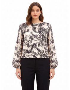 Wijde satijnen blouse met barokmotief Rinascimento