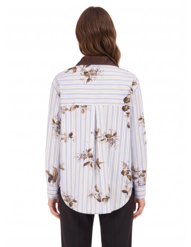 Oversized katoenen blouse met strepen, bloemenprint en fluwelen details Rinascimento
