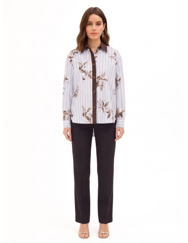 Chemise ample en coton à rayures, avec imprimé floral et détails en velours « Rinascimento »
