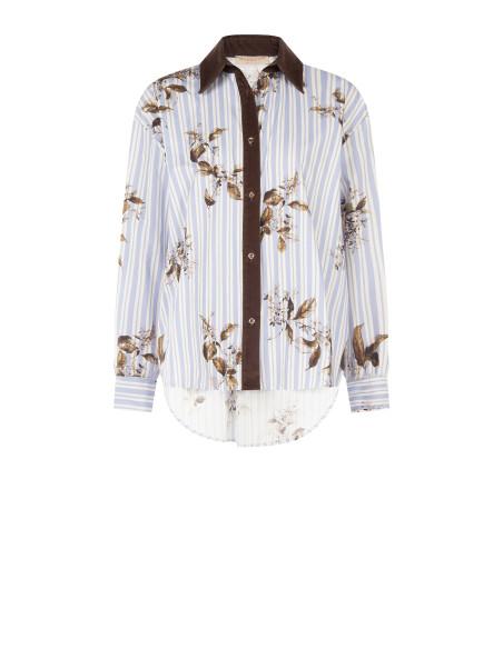 Oversized katoenen blouse met strepen, bloemenprint en fluwelen details Rinascimento