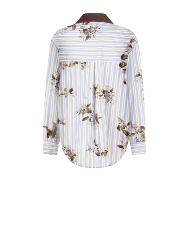 Chemise ample en coton à rayures, avec imprimé floral et détails en velours « Rinascimento »