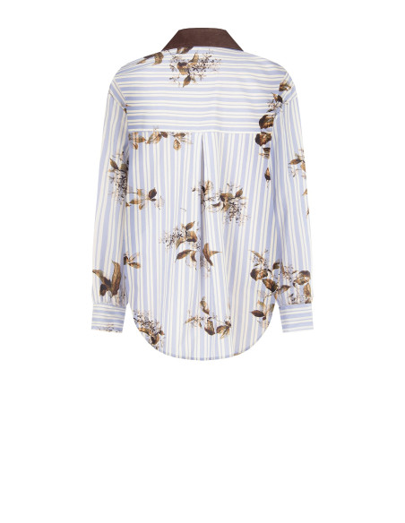 Chemise ample en coton à rayures, avec imprimé floral et détails en velours « Rinascimento »