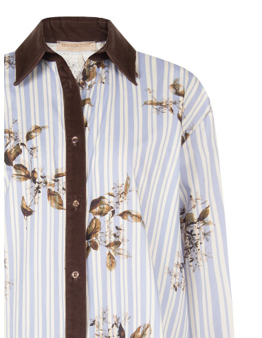 Chemise ample en coton à rayures, avec imprimé floral et détails en velours « Rinascimento »