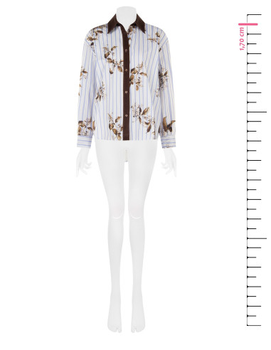 Chemise ample en coton à rayures, avec imprimé floral et détails en velours « Rinascimento »