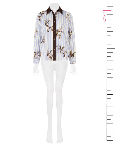 Chemise ample en coton à rayures, avec imprimé floral et détails en velours « Rinascimento »