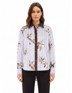Chemisier oversize en coton rayé avec imprimé floral et détails en velours Rinascimento