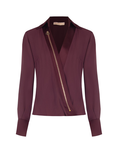 Getailleerde blouse van georgette met V-hals, satijnen kraag en schouderbandjes Rinascimento