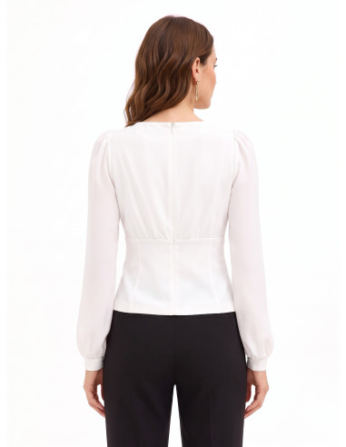 Blouse cintrée en scuba crêpe avec décolleté en V croisé et boutons assortis Rinascimento