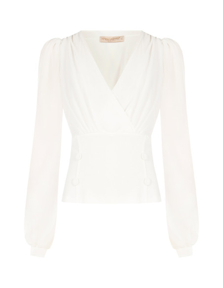 Getailleerde blouse van scuba-crêpe met een gekruiste V-hals en bijpassende knopen Rinascimento
