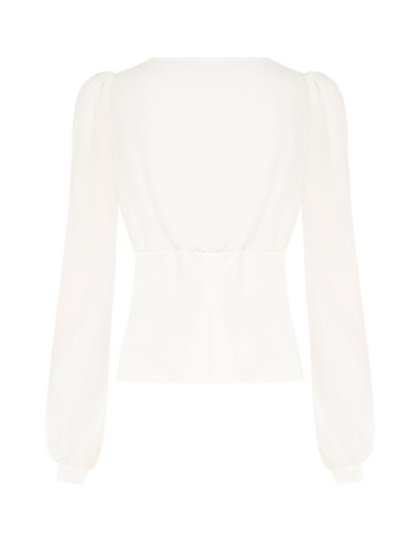 Blouse cintrée en scuba crêpe avec décolleté en V croisé et boutons assortis Rinascimento