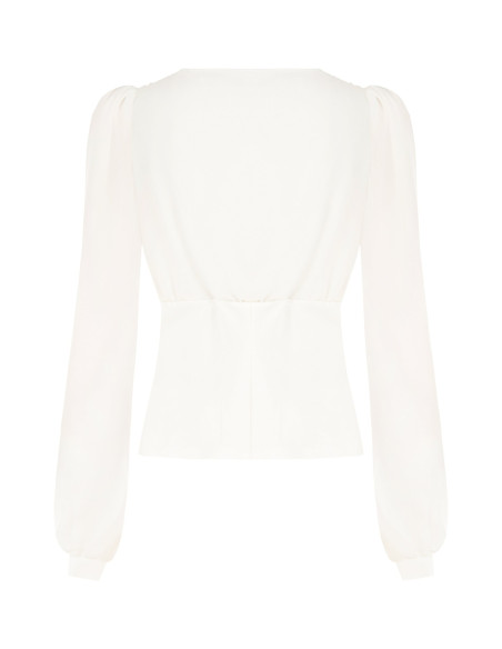 Getailleerde blouse van scuba-crêpe met een gekruiste V-hals en bijpassende knopen Rinascimento