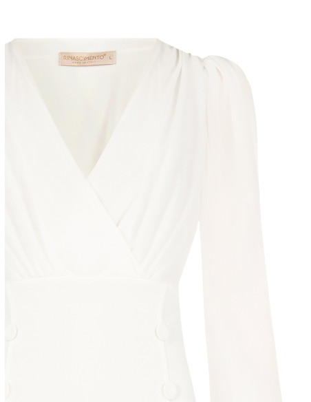Blouse cintrée en scuba crêpe avec décolleté en V croisé et boutons assortis Rinascimento
